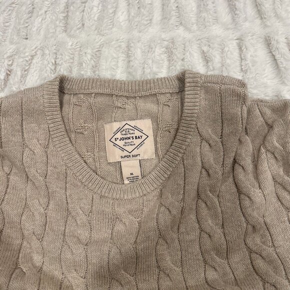St, Johns Bay Cable Knit Sweater Stretch Long Sleeve Tan Mens Size XL - Picture 4 of 6